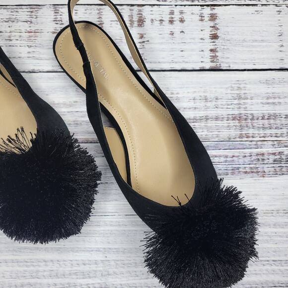 Gunmetal Samantha Pointed Toe Slingback Flats with Pom Pom Black Suede | 8.5 - Picture 6 of 10